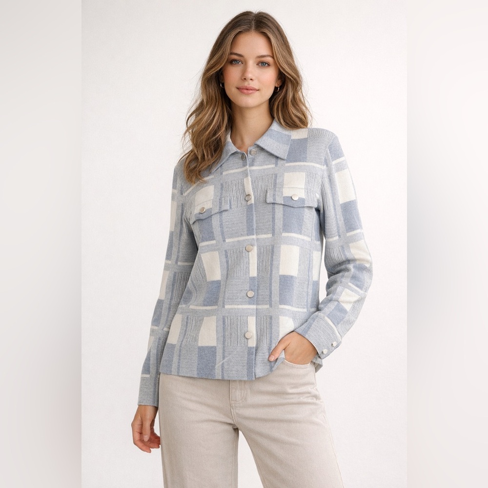 New Sioni Top Sweater Knit  Blazer Cardigan Grey White Button Down
